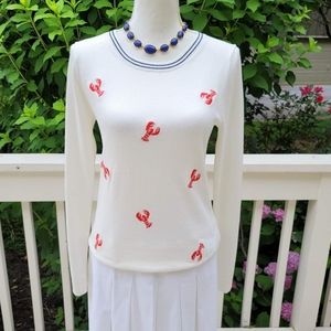 New! J Crew S L Lobster Crewneck Cotton White Sweater NWT